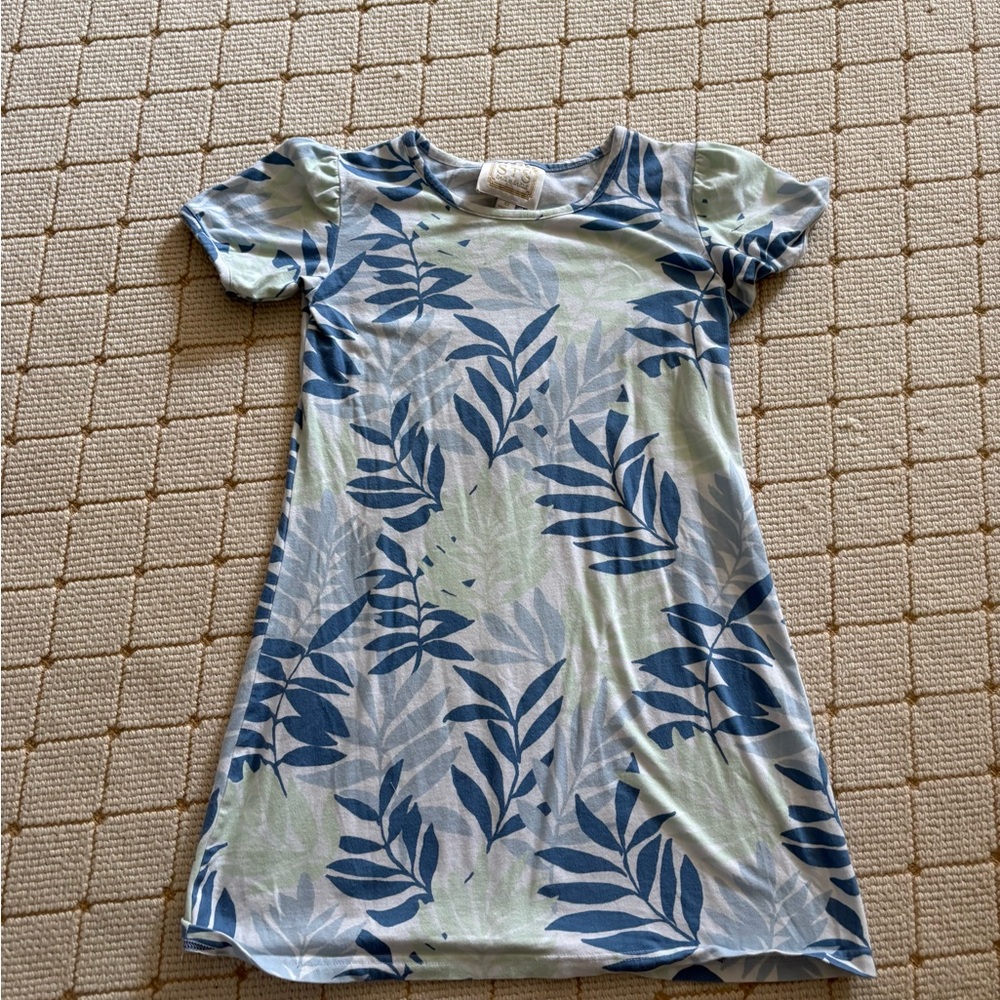 Sail to Sable Blue Leaf Pattern Kids Dress 10